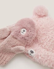 Fluffy Teddy Hat & Mitten Set, Pink (PINK), large