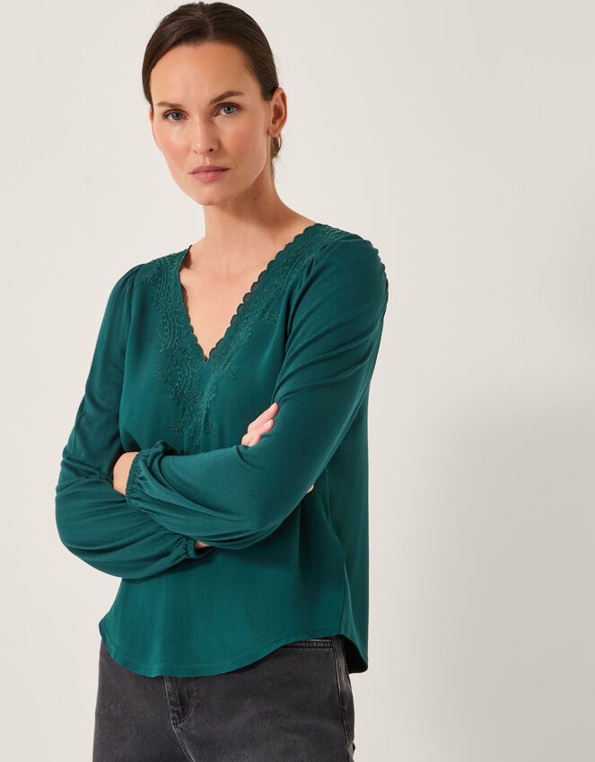 Fey Embroidered Lace Blouse, Teal (TEAL), large