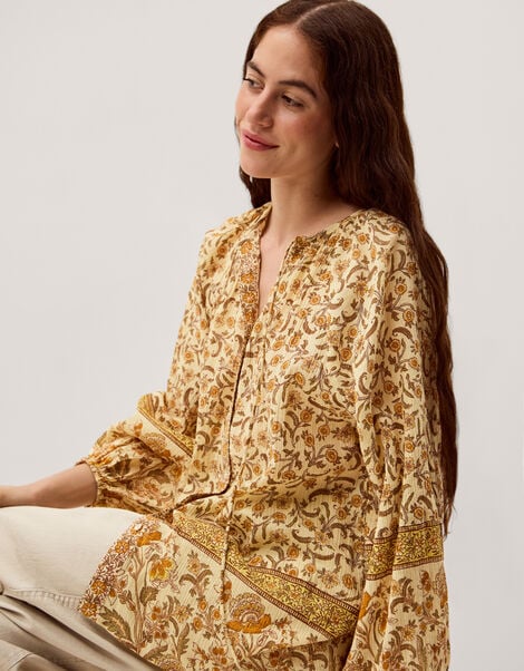 Ari Floral Print Blouse, Yellow (MUSTARD), large