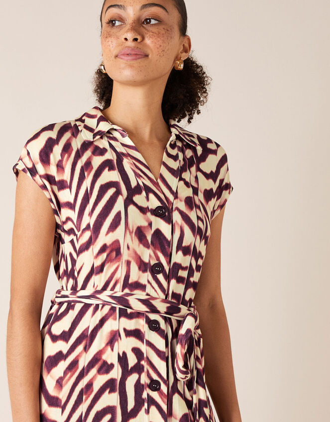 Animal Print Jersey Shirt Midi Dress, Red (RED), large