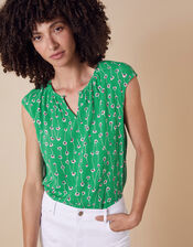 Printed Sleeveless Top with LENZING™ ECOVERO™, Green (GREEN), large