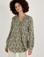 Longline Print Pullover Blouse in LENZING&trade; ECOVERO&trade; , Green (KHAKI), large