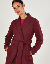 Rufus Fur Collar Belted Coat with Recycled Polyester, Red (WINE), large