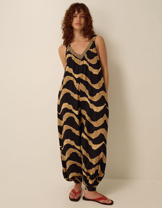 Zahara Sleeveless Print Jumpsuit, Black (BLACK), large
