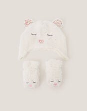 Baby Borg Bear Hat & Mitten Set, Ivory (IVORY), large