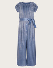 Foil Print Pleated Jumpsuit , Blue (BLUE), large