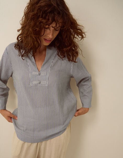 Alexa Stripe Linen Blend Top, Blue (BLUE), large