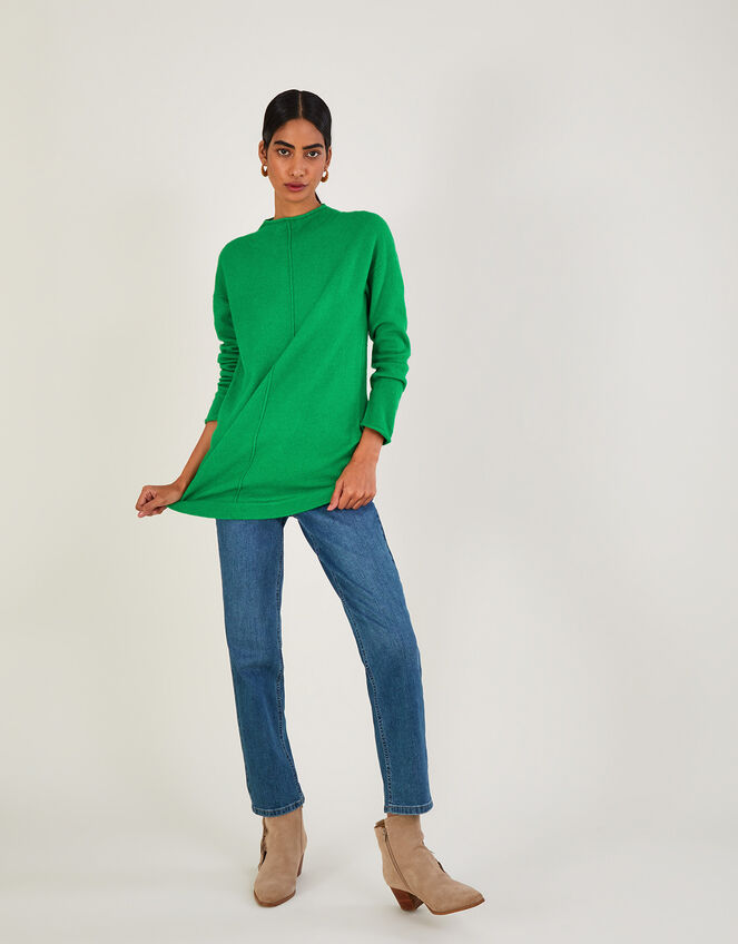 High Neck Longline Jumper with Recycled Polyester, Green (GREEN), large