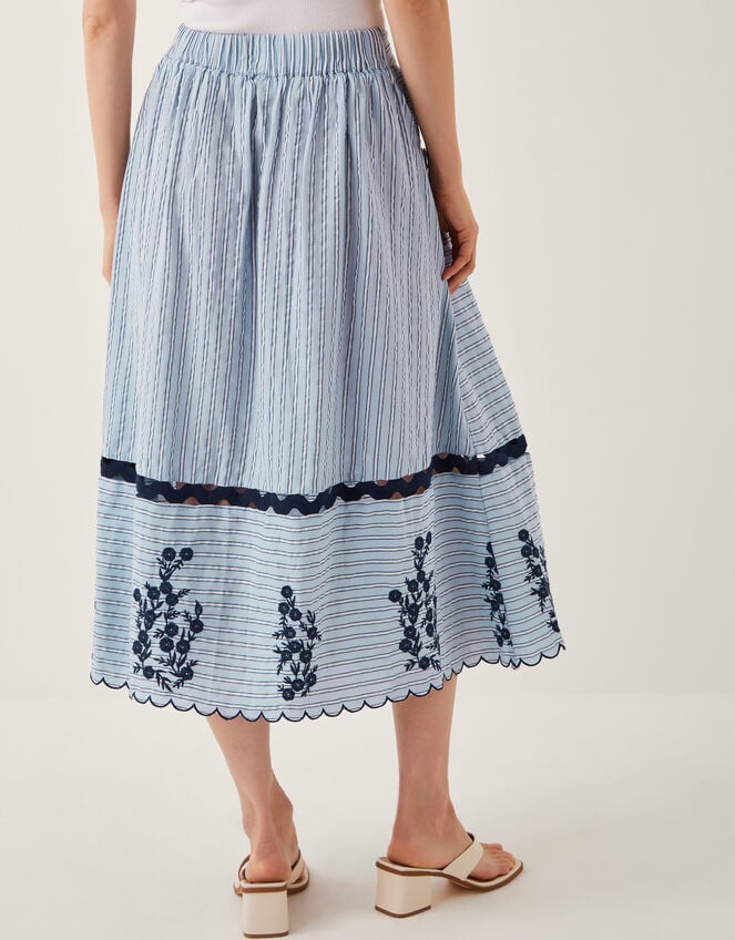 Cara Embroidered Stripe Midi Skirt, Blue (BLUE), large