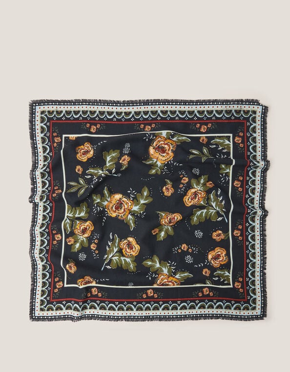 Rosalie Floral Fringe Square Scarf, , large