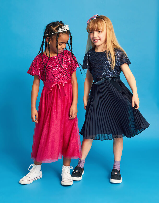 Cape Sleeve Diamond Sequin Keita Dress, Blue (NAVY), large
