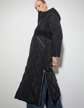 Phoebe Fleece Quilted Puffer Coat, Black (BLACK), large