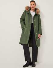 Paula Faux Fur Parka Coat, Green (KHAKI), large
