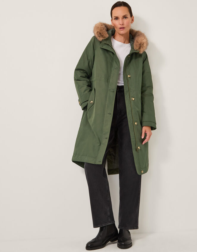 Paula Faux Fur Parka Coat, Green (KHAKI), large