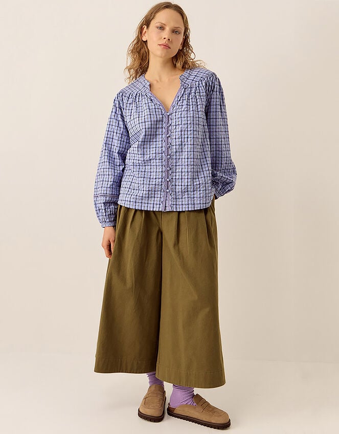 East Lilia Check Cotton Blouse, Blue (BLUE), large