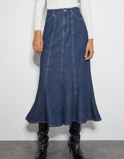 Fran Seam Denim Maxi Skirt, Blue (INDIGO), large