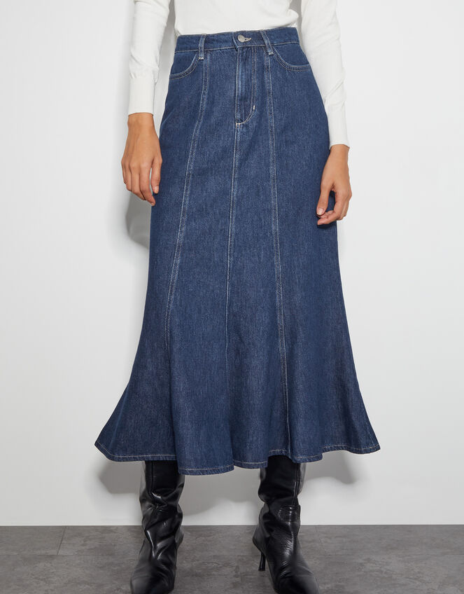 Fran Seam Denim Maxi Skirt, Blue (INDIGO), large