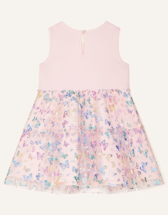 Butterfly Foil Print Tiered Dress, Pink (PINK), large