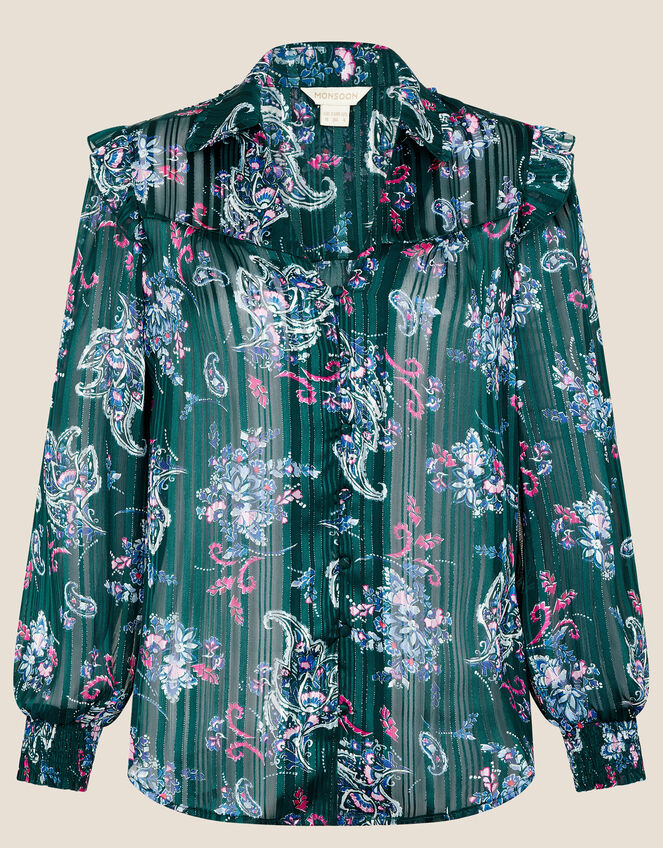 Diya Shimmer Paisley Blouse, Teal (TEAL), large