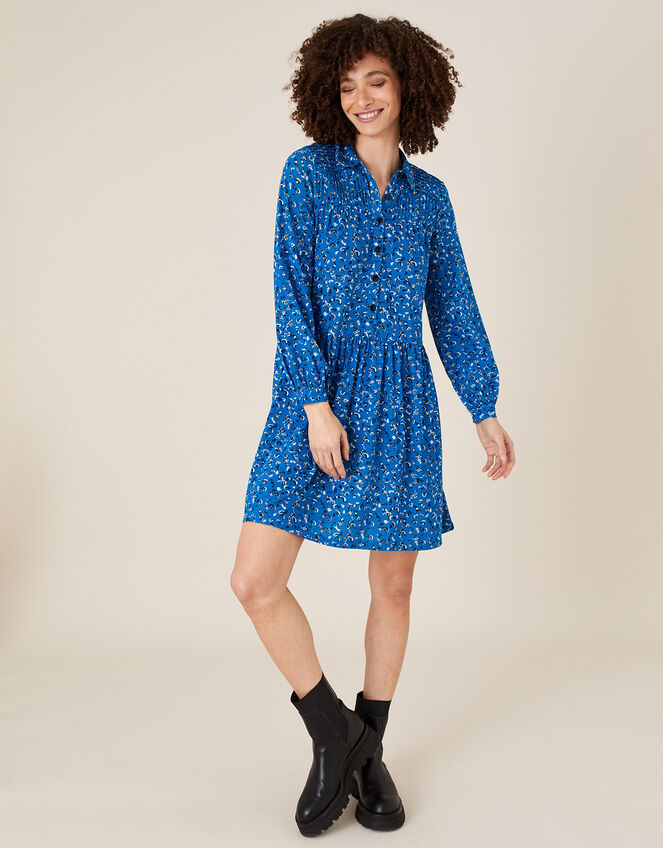 Suki Printed Shirt Dress with Organic Cotton, Blue (BLUE), large