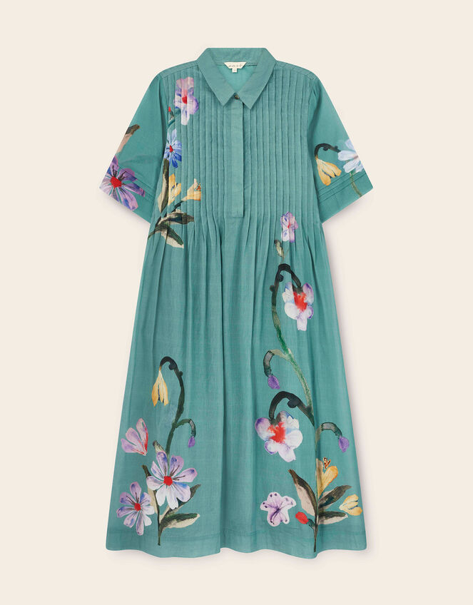 East Rihan Watercolour Floral Midi Shirt Dress, Green (MINT), large