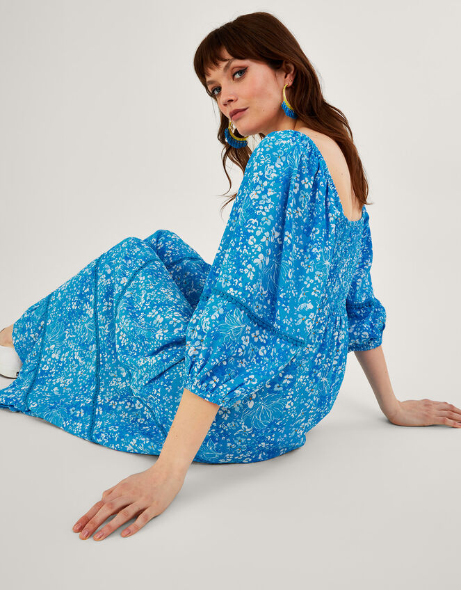 Gabby Shirred Dress in Sustainable Viscose, Blue (BLUE), large