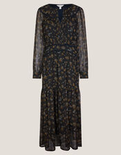 Clara Dotwork Print Midi Dress, Black (BLACK), large