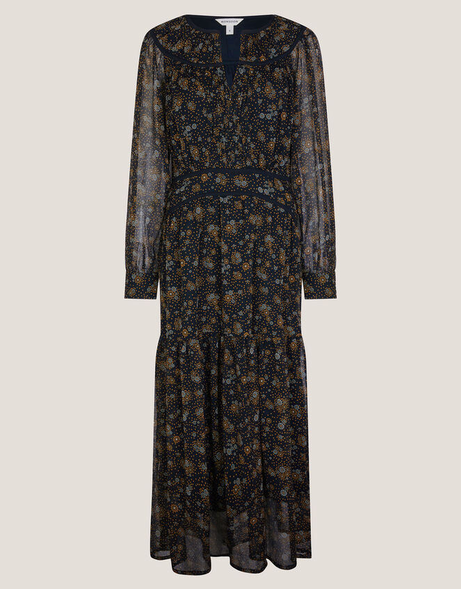 Clara Dotwork Print Midi Dress, Black (BLACK), large