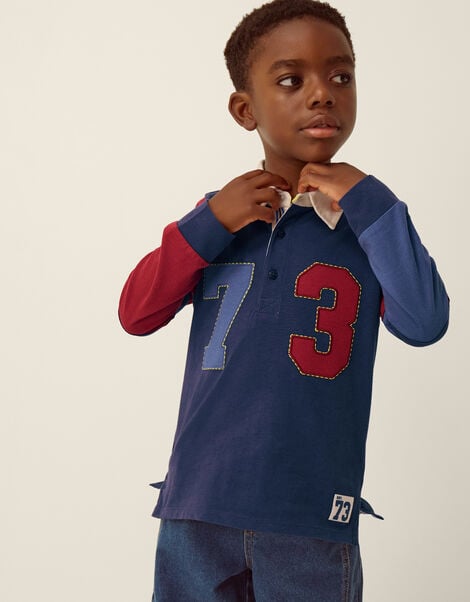 Stripe Long Sleeve Rugby Shirt , Blue (NAVY), large