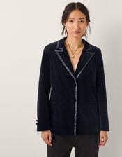 Mila Single Breasted Velvet Blazer, Blue (MIDNIGHT), large