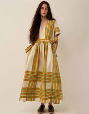East Alana Hand-Woodblock Stripe Dress, Yellow (YELLOW), large