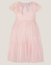 Embellished Bow Cape Sleeve Dress, Pink (PINK), large