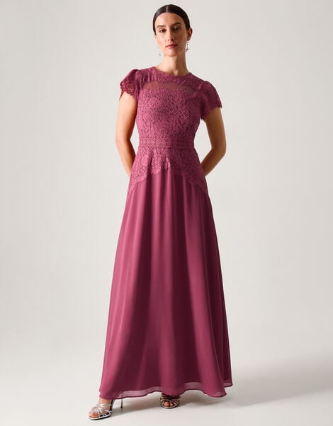 Monike Short Sleeve Lace Bridesmaid Dress, DARK PINK, large