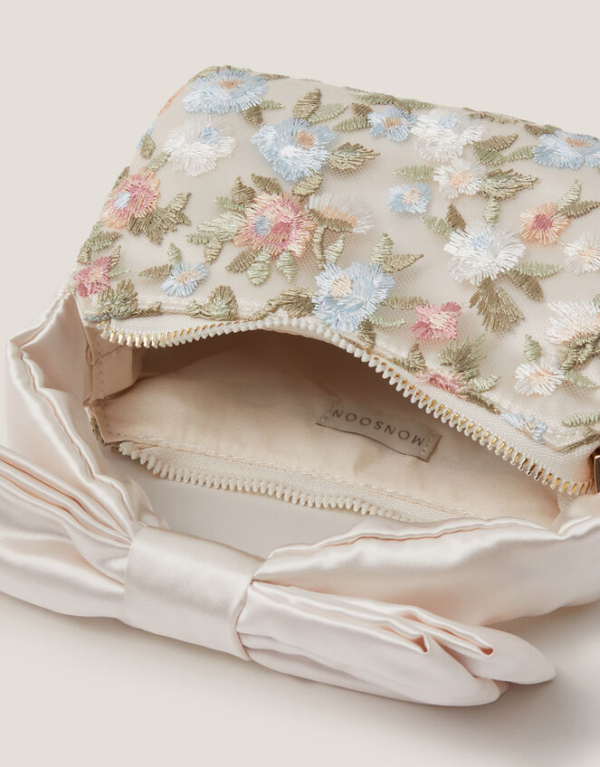 Floral Embroidered Bow Strap Bag, , large