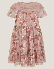 Butterfly Foil Print Party Dress, Pink (PINK), large