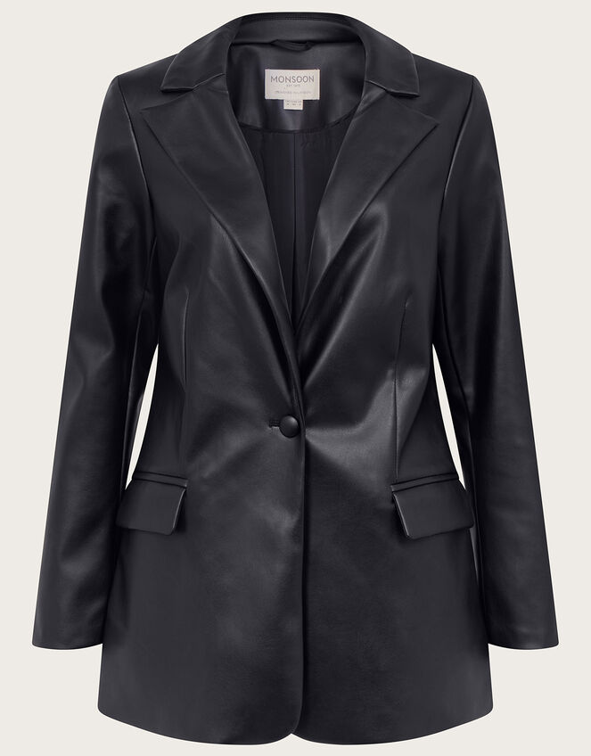 Beth PU Blazer in Recycled Polyester, Black (BLACK), large