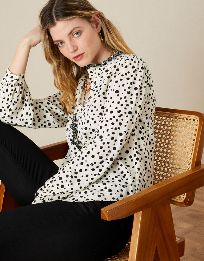 Hayley Dalmatian Scallop Blouse with LENZING™ ECOVERO™, Ivory (IVORY), large