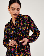 Ikat Print Short Dress in LENZING™ ECOVERO™, Black (BLACK), large
