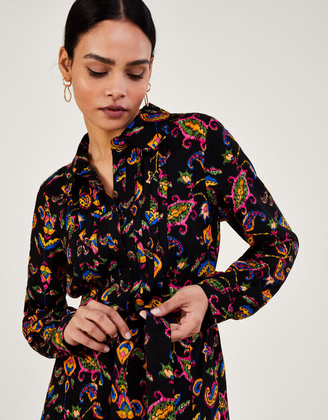 Ikat Print Short Dress in LENZING™ ECOVERO™, Black (BLACK), large