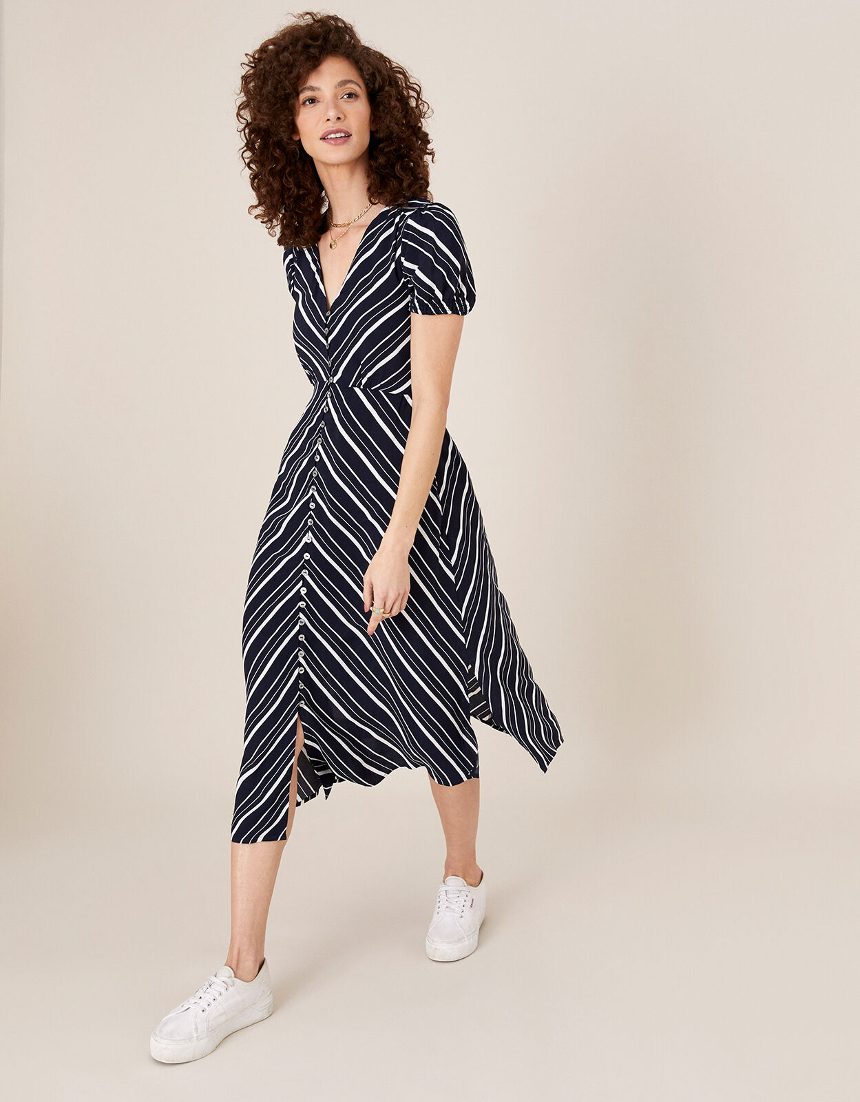 Stripe Midi Dress in Sustainable Viscose Blue