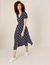 Stripe Midi Dress in Sustainable Viscose, Blue (NAVY), large