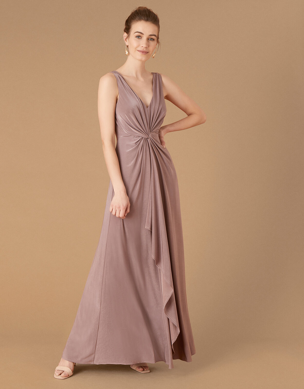 Jessie Jersey Twist V Neck Maxi Dress Brown Evening Dresses Monsoon US