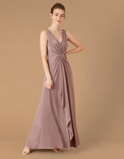Jessie Jersey Twist V Neck Maxi Dress, Brown (MOCHA), large