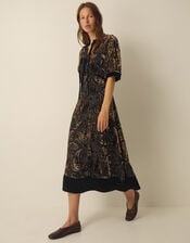 Jaz V-Neck Paisley Devor&eacute; Midi Dress, Green (OLIVE), large