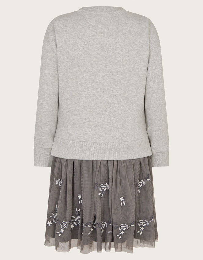 Rose Embellished 2-in-1 Sweatshirt Dress, Grey (GREY), large