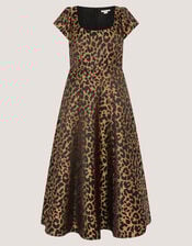 Anna Leopard Print Midi Dress, Camel (BEIGE), large