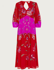 Joanna Embellished Dress in Recycled Polyester, Red (RED), large