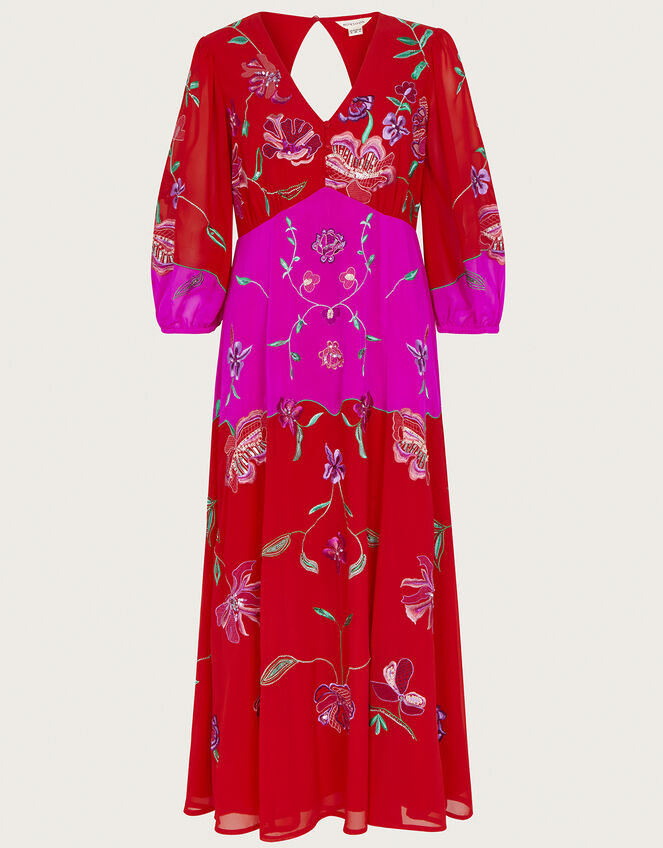 Joanna Embellished Dress in Recycled Polyester, Red (RED), large