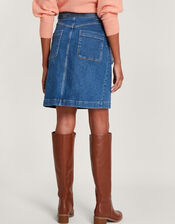 Denim Button Through Belted Skirt, Blue (INDIGO), large