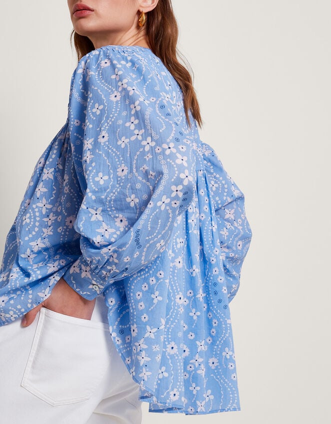 Dahlia Print Shirt, Blue (BLUE), large